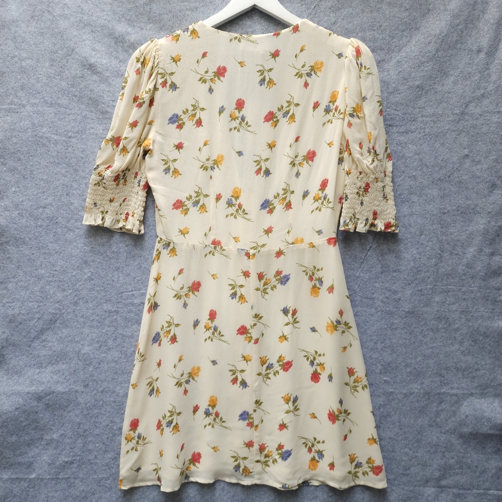 Reformation Alison Floral Cream Mini Dress with Button Detail - Picture 7 of 10